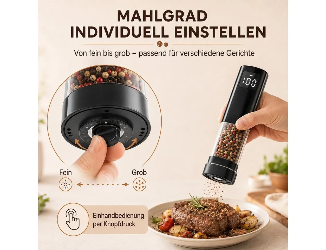 OYLCDI Elektrische Salz- und Pfeffermühle 2er Set Schwarz mit USB-C-Ladestation - Bild 4