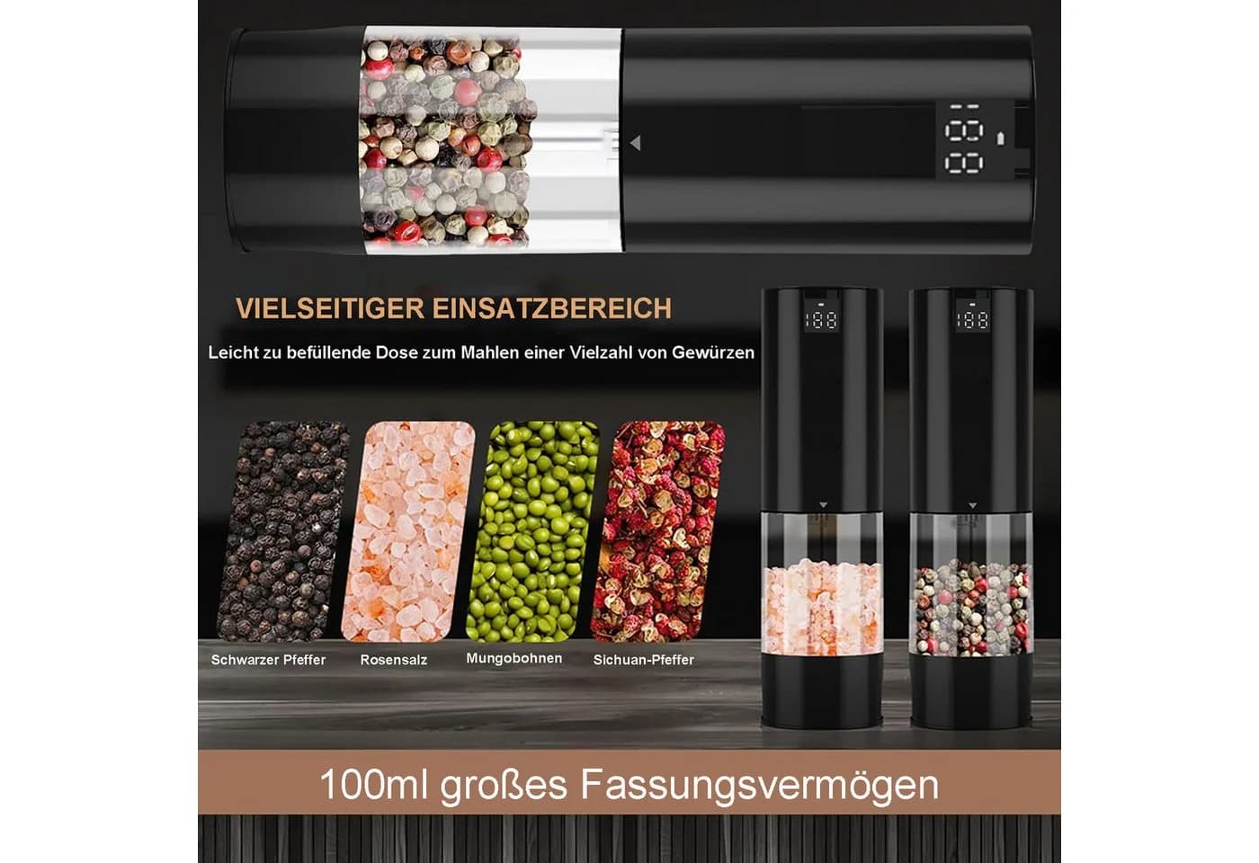 OYLCDI Elektrische Salz- und Pfeffermühle 2er Set Schwarz mit USB-C-Ladestation - Bild 5