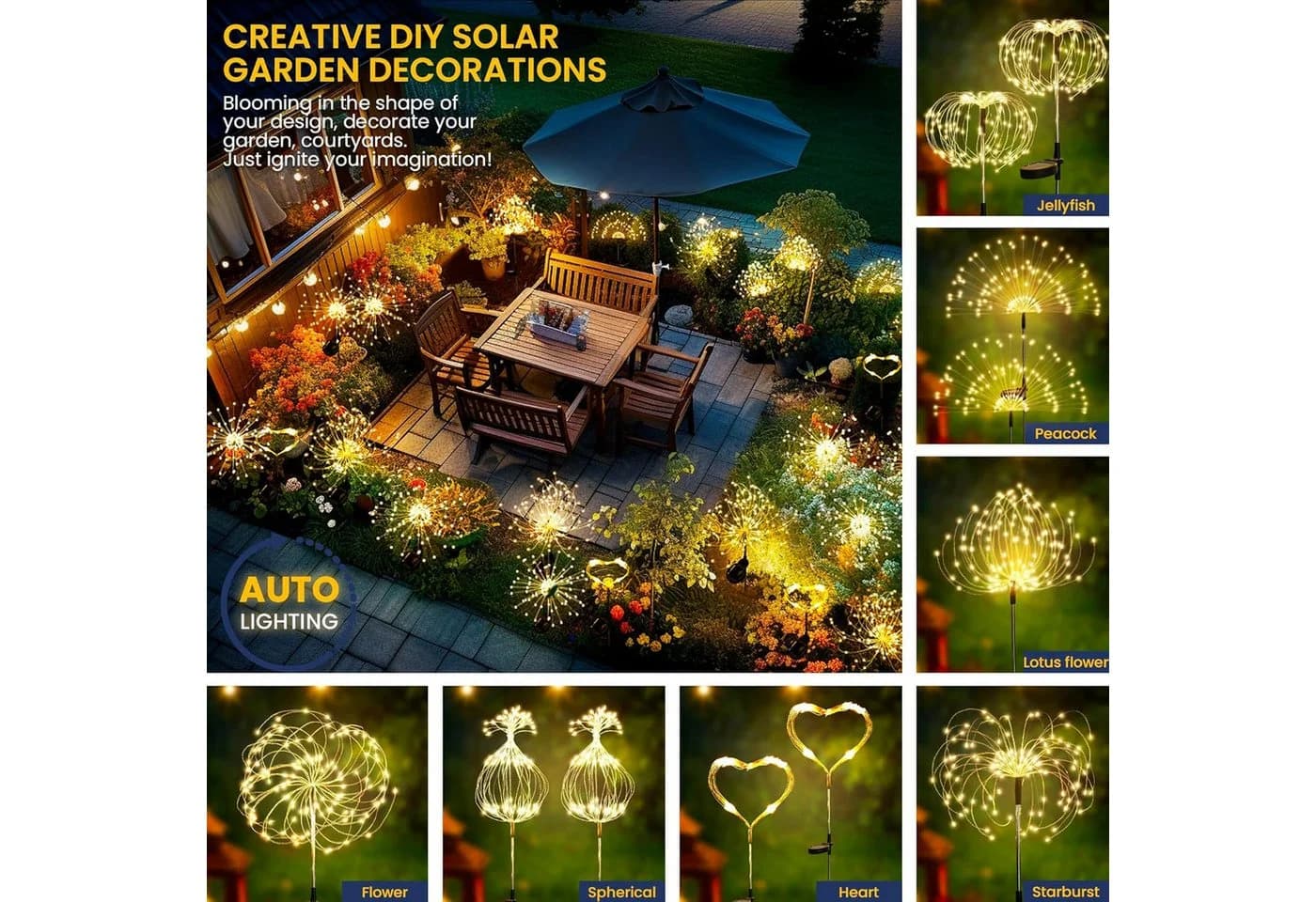 pedete Solarleuchte 120 LED Garten mit 8 Modi