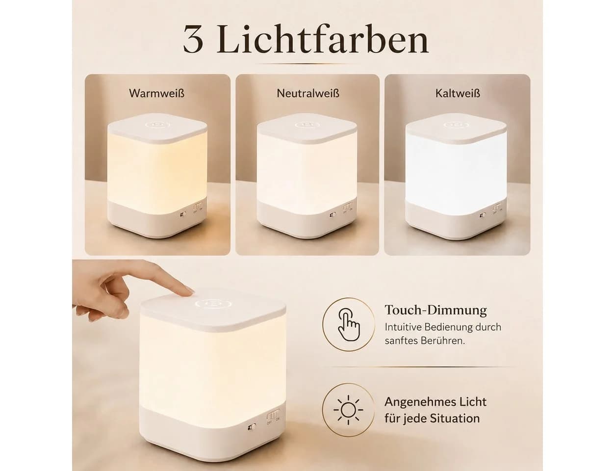 OYLCDI LED Nachttischlampe Dimmbar mit Touch-Sensor Weiß - Bild 5
