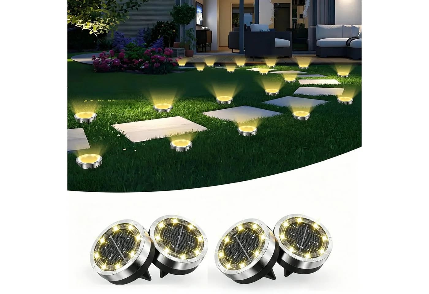 pedete Solar-Bodenstrahler 4er Set Warmweiß Edelstahl - Bild 2
