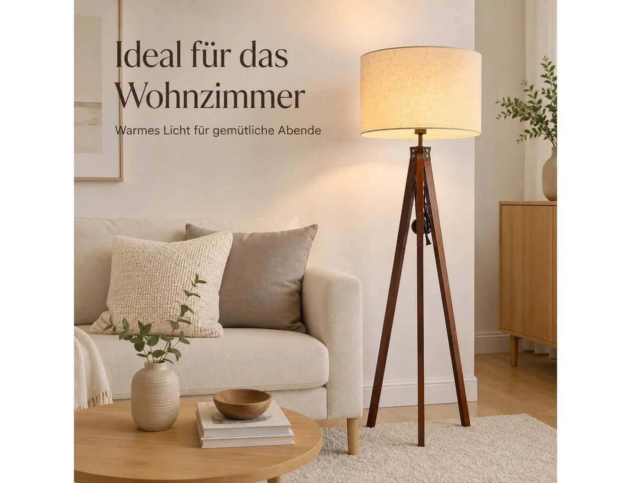 OYLCDI Stehlampe Skandinavisch Holz Leinenbraun E27