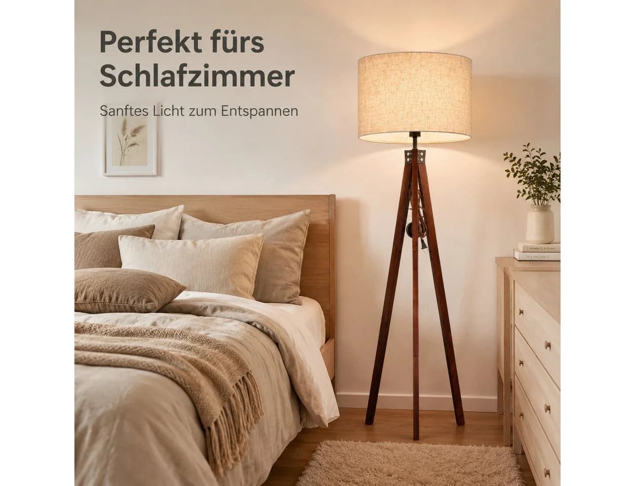 OYLCDI Stehlampe Skandinavisch Holz Leinenbraun E27 - Bild 3