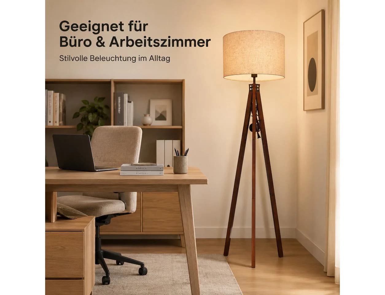 OYLCDI Stehlampe Skandinavisch Holz Leinenbraun E27 - Bild 4