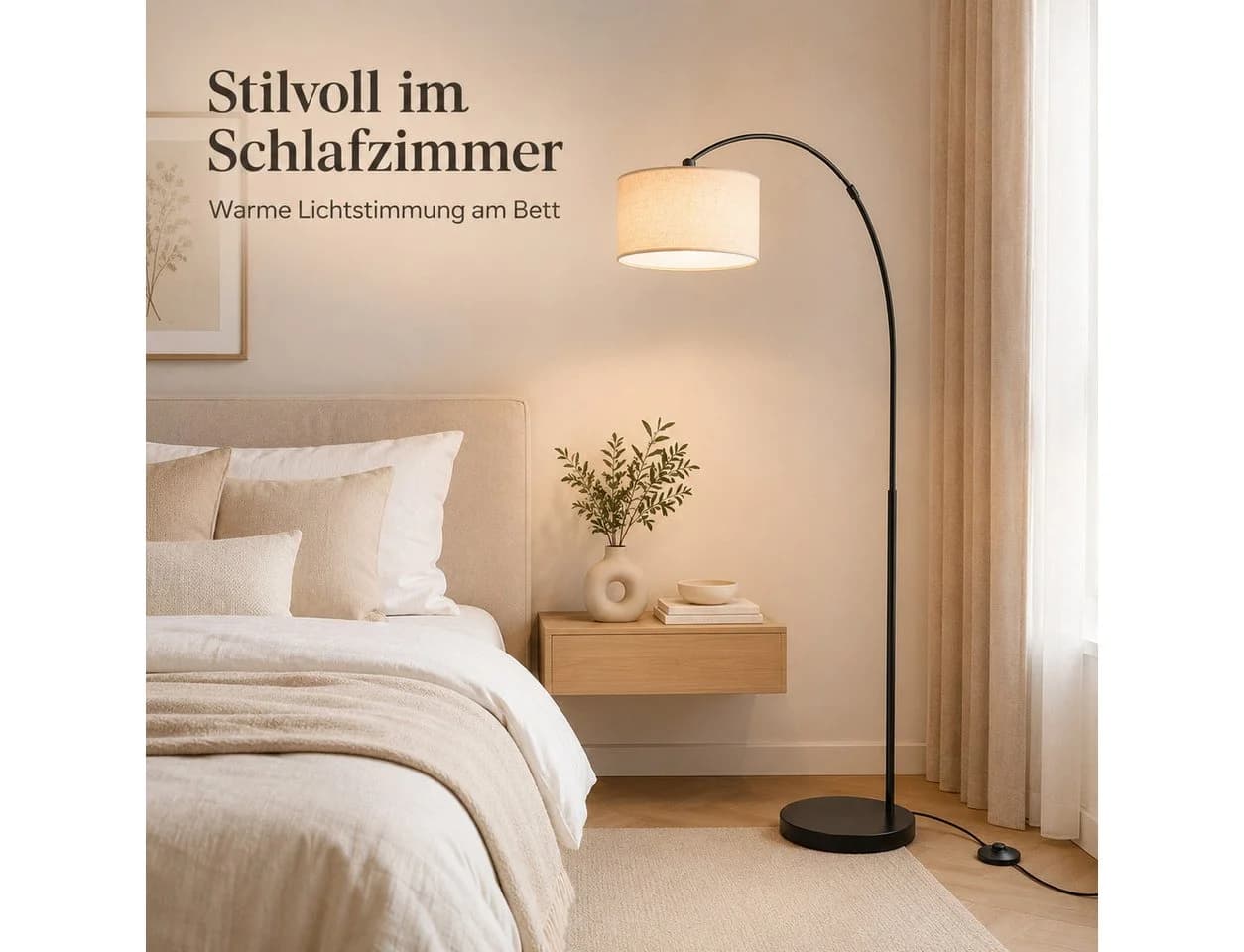 OYLCDI Stehlampe Bogenleuchte Schwarz/Weiß E27 Stoffschirm - Bild 4