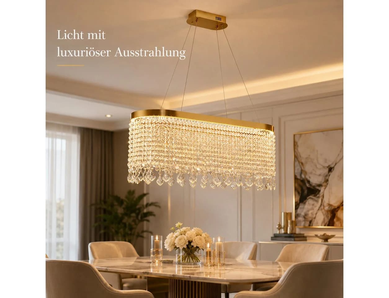 OYLCDI Kristall Pendelleuchte Dimmbar 80cm Gold App Fernbedienung - Bild 3
