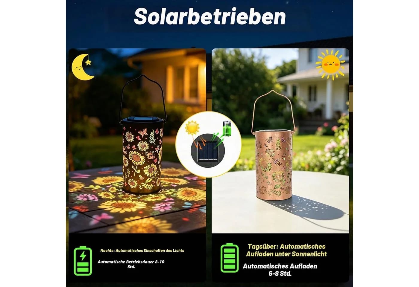 pedete LED Solarleuchte mit Sonnenblumen-Projektion, IP65 Wasserdicht - Bild 4