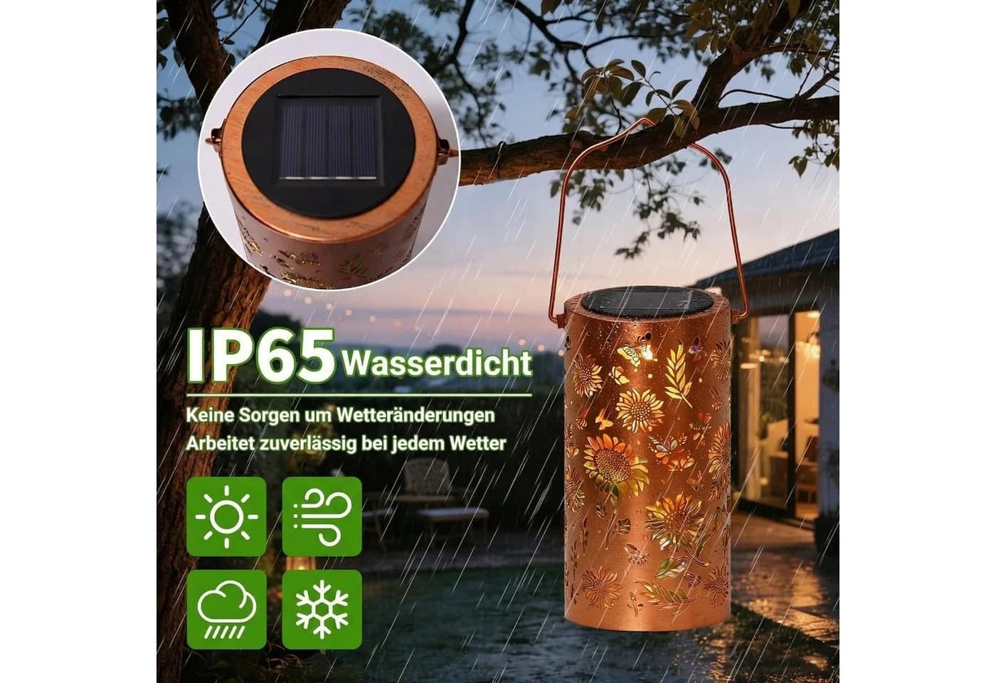 pedete LED Solarleuchte mit Sonnenblumen-Projektion, IP65 Wasserdicht - Bild 5