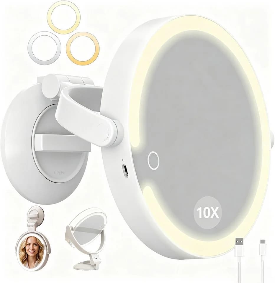 OYLCDI Schminkspiegel mit LED-Beleuchtung & Saugnapf, 1x/10x, weiß - Bild 2