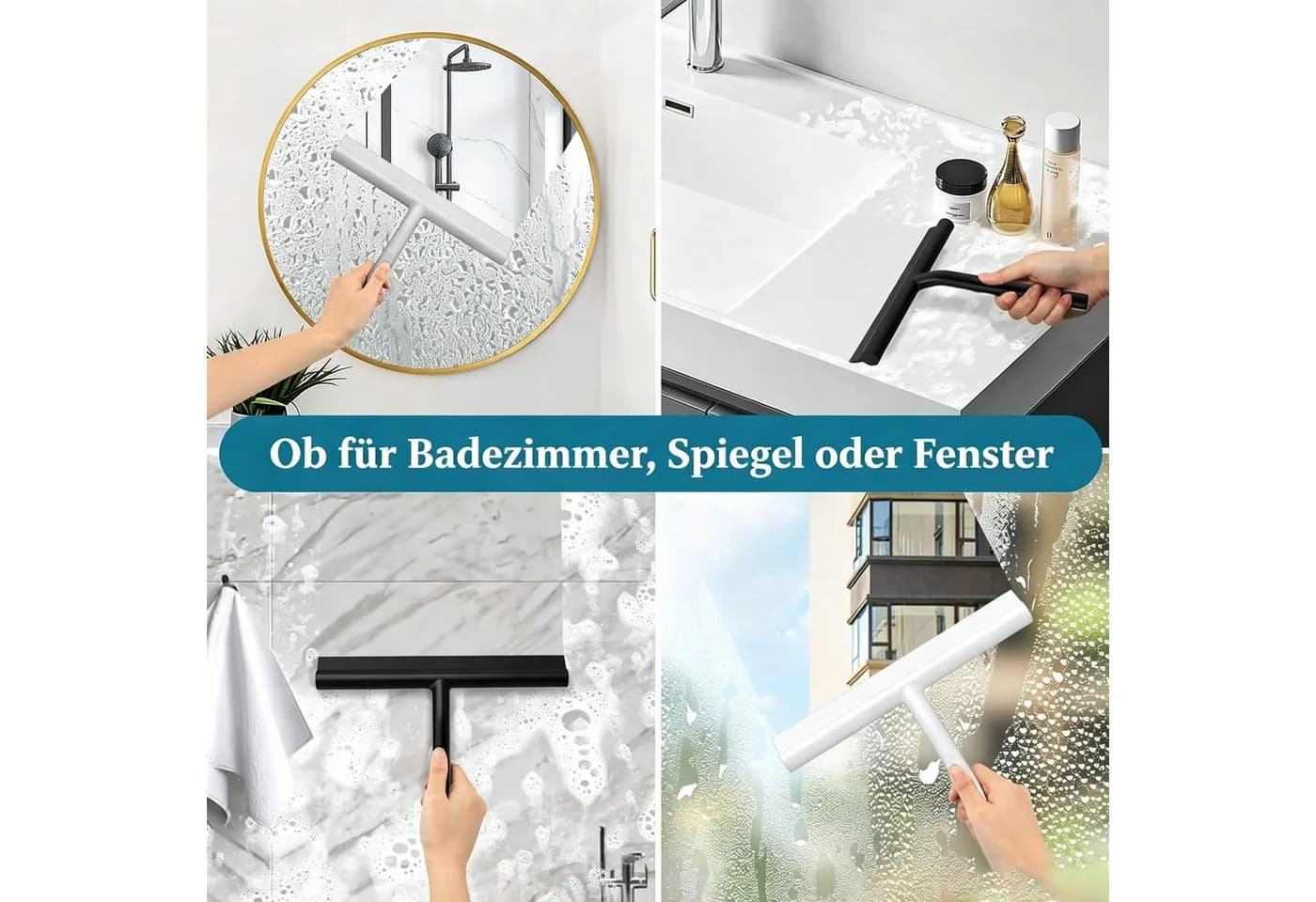 OYLCDI Duschabzieher 28 cm Silikon mit Edelstahlgriff und Wandhalterung - Bild 3