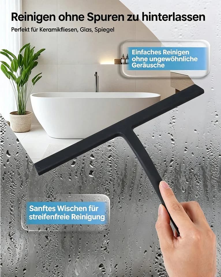OYLCDI Duschabzieher 28 cm Silikon mit Edelstahlgriff und Wandhalterung - Bild 5