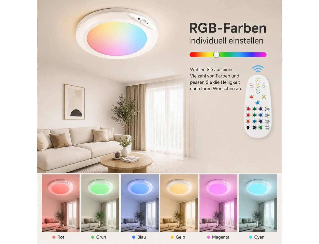 pedete LED Deckenleuchte Akku RGB mit Bewegungsmelder