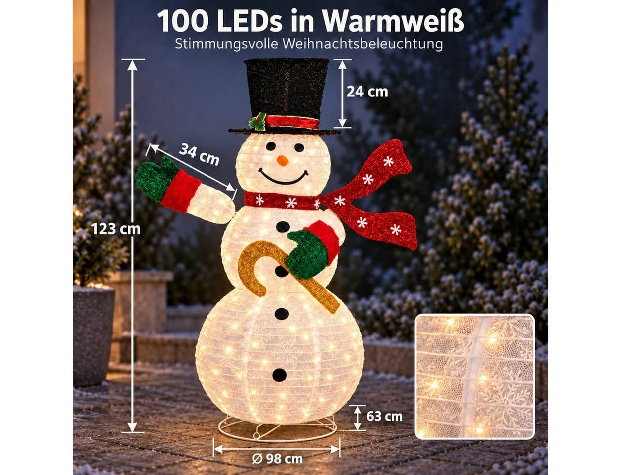 pedete LED Schneemann Dekofigur 100 Warmweiß Wetterfest