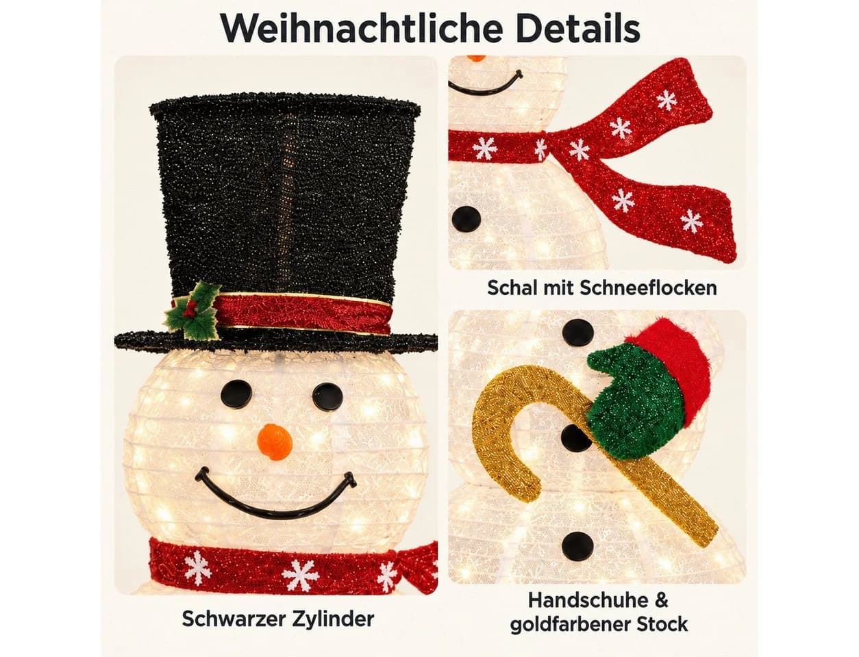 pedete LED Schneemann Dekofigur 100 Warmweiß Wetterfest - Bild 5