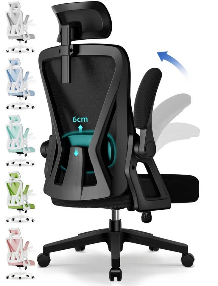 Adormii Ergonomischer Bürostuhl Schwarz mit Klapparmlehnen - Bild 2