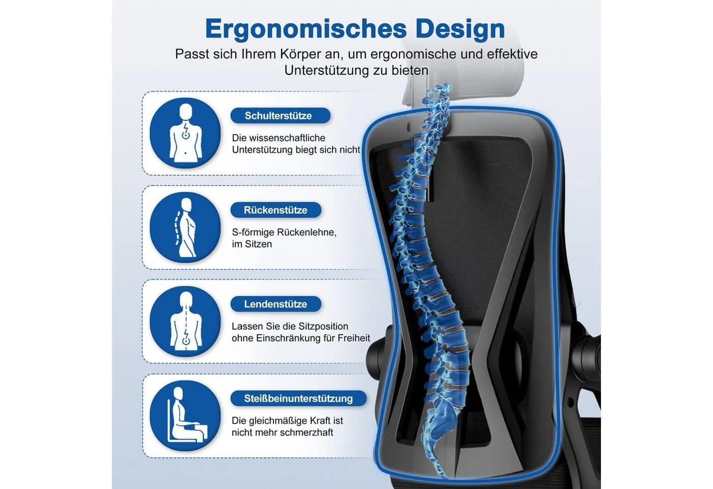 Adormii Ergonomischer Bürostuhl Schwarz mit Klapparmlehnen - Bild 3