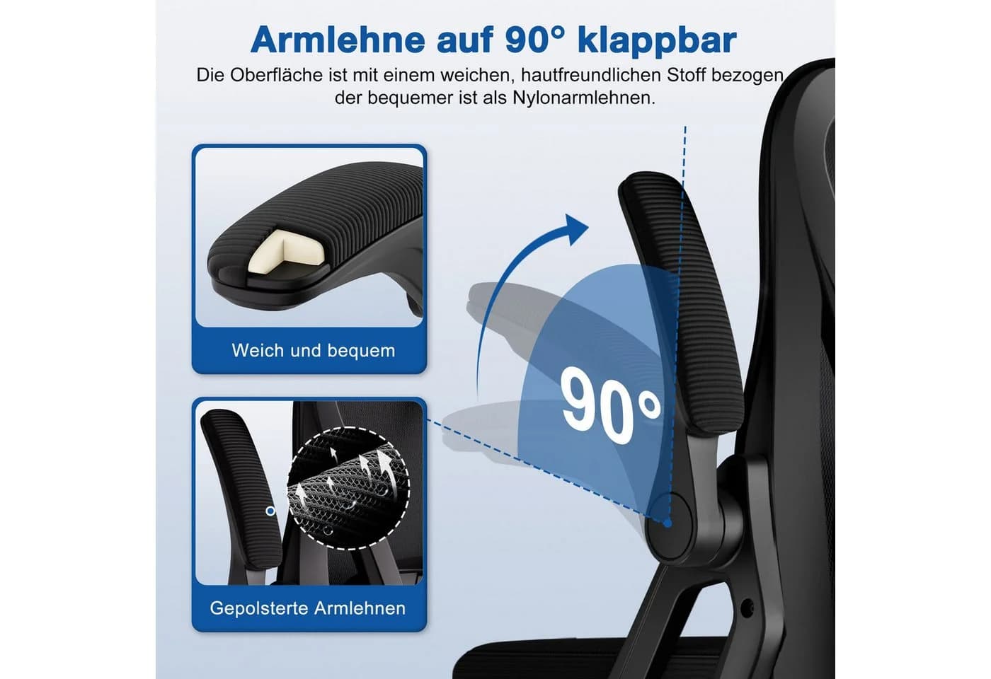 Adormii Ergonomischer Bürostuhl Schwarz mit Klapparmlehnen - Bild 4