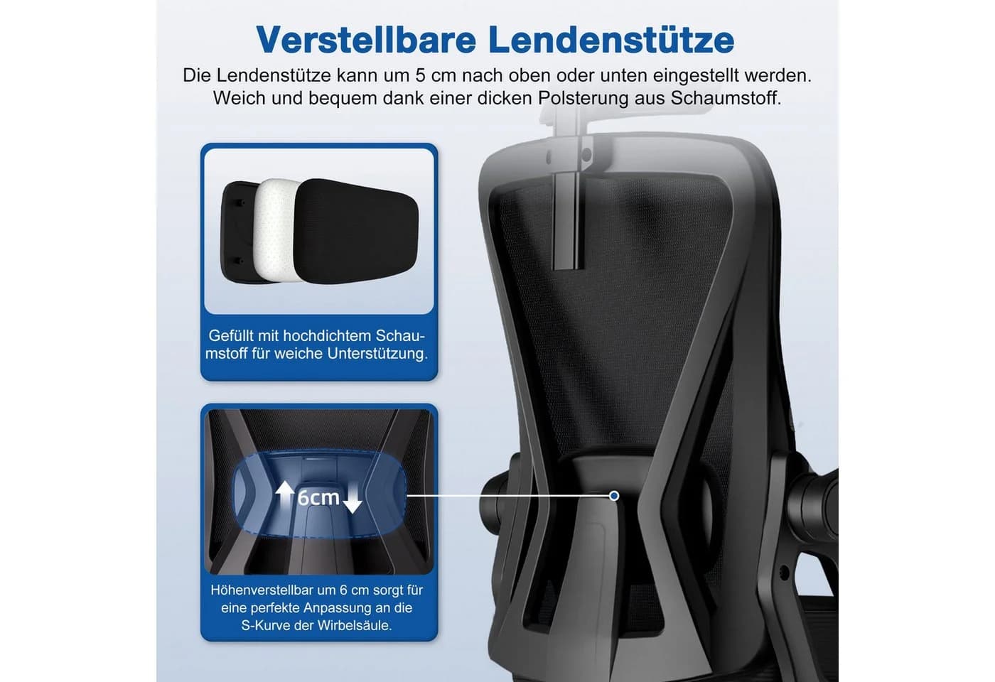Adormii Ergonomischer Bürostuhl Schwarz mit Klapparmlehnen - Bild 5