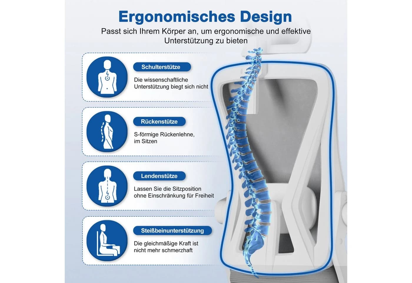 Adormii Ergonomischer Bürostuhl Grau mit verstellbarer Kopfstütze - Bild 3