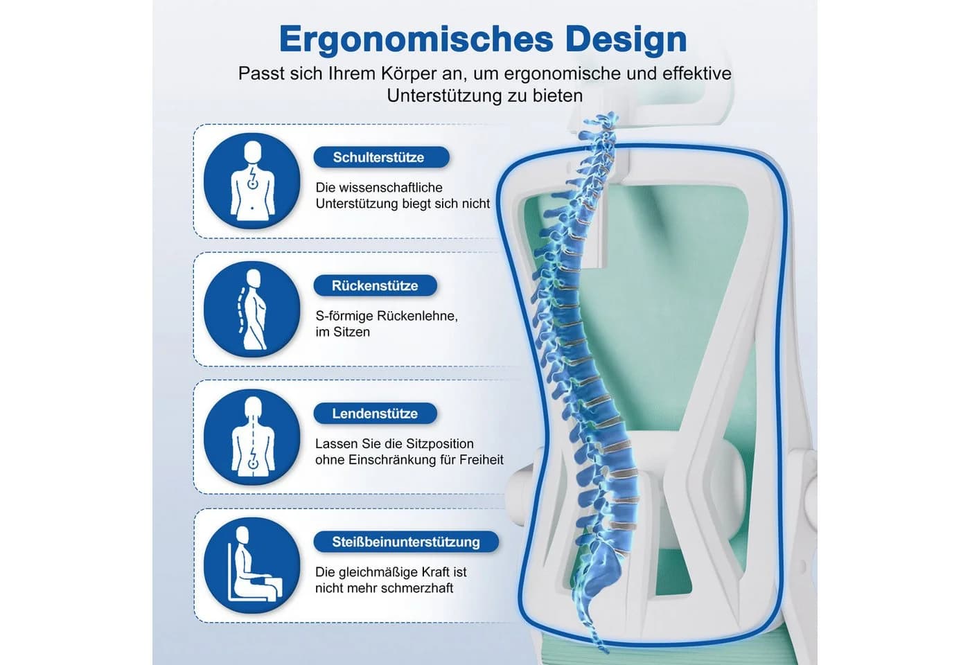 Adormii Ergonomischer Bürostuhl mit Kopfstütze und Wippfunktion - Bild 3