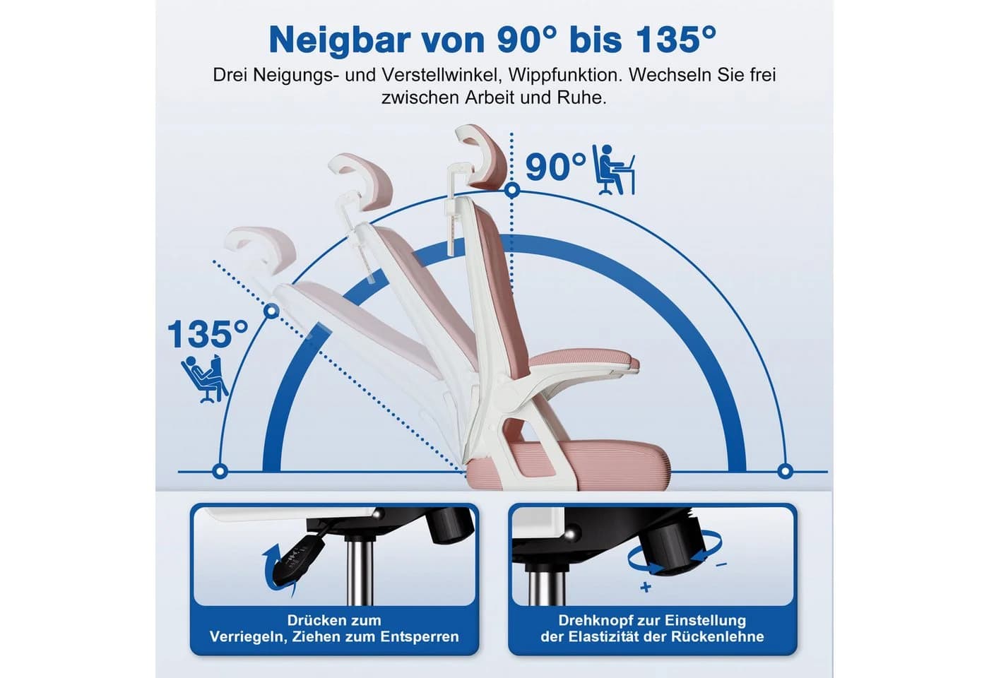 Adormii Bürostuhl Ergonomisch Rosa mit Wippfunktion