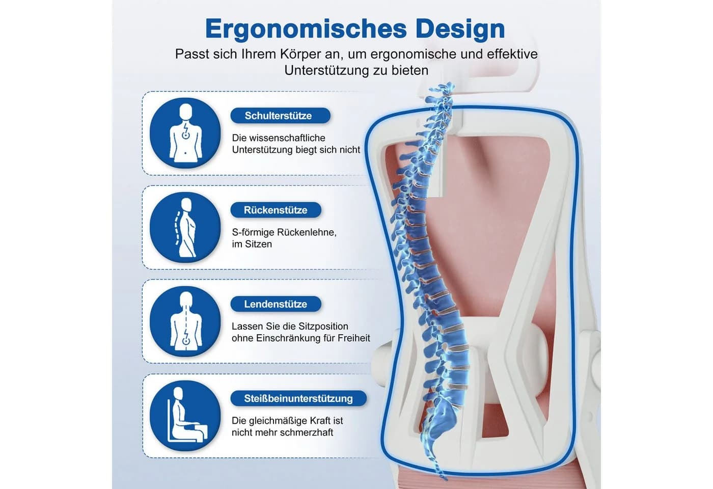 Adormii Bürostuhl Ergonomisch Rosa mit Wippfunktion - Bild 3