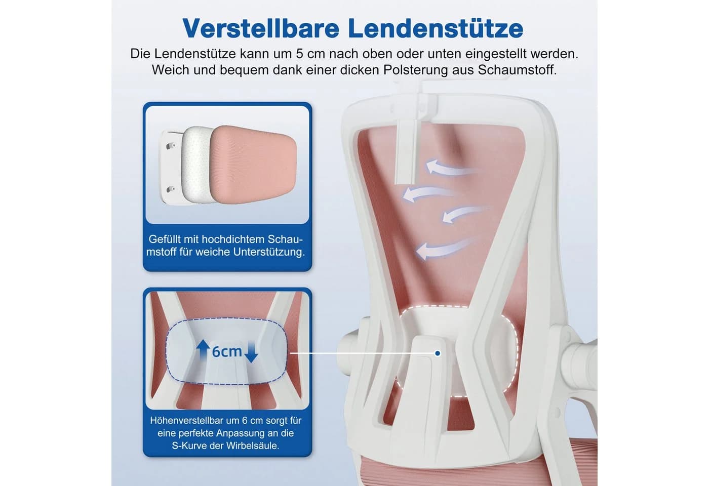 Adormii Bürostuhl Ergonomisch Rosa mit Wippfunktion - Bild 5