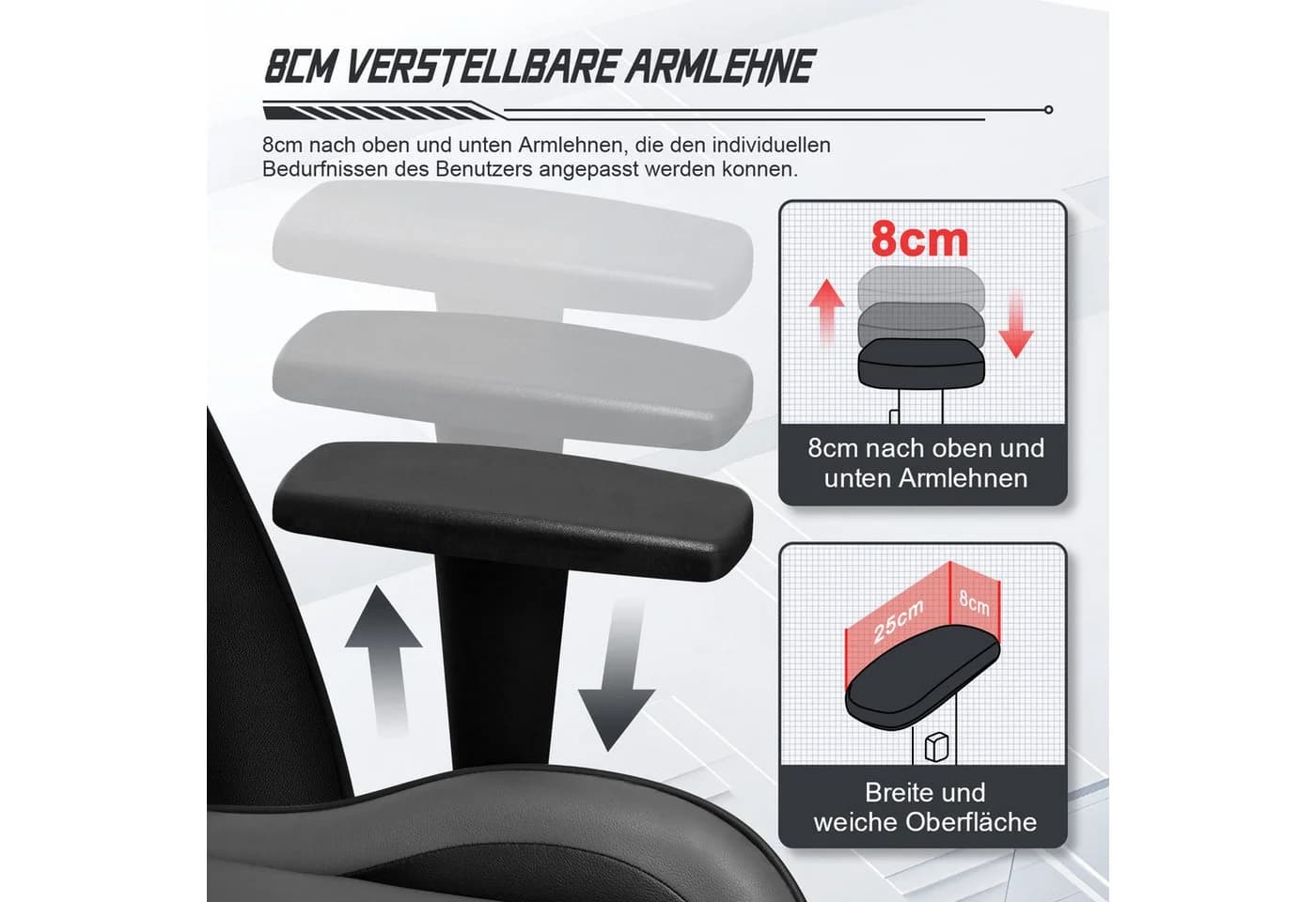 Homimaster Gaming-Stuhl Grau Ergonomisch mit Lendenkissen - Bild 5