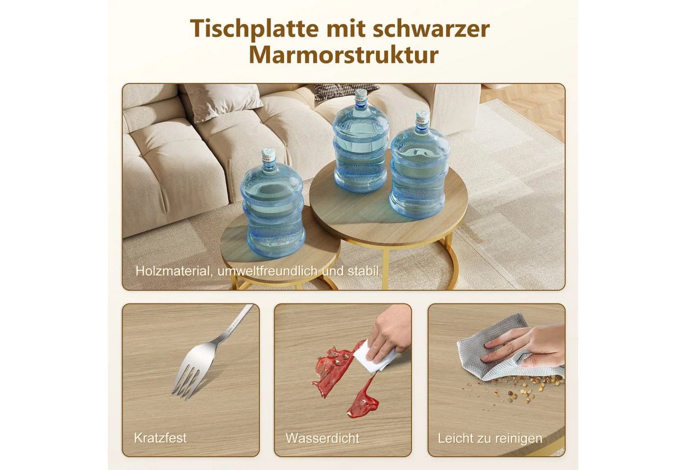 Hiazurm Couchtisch 2er Set Marmormuster - Bild 3