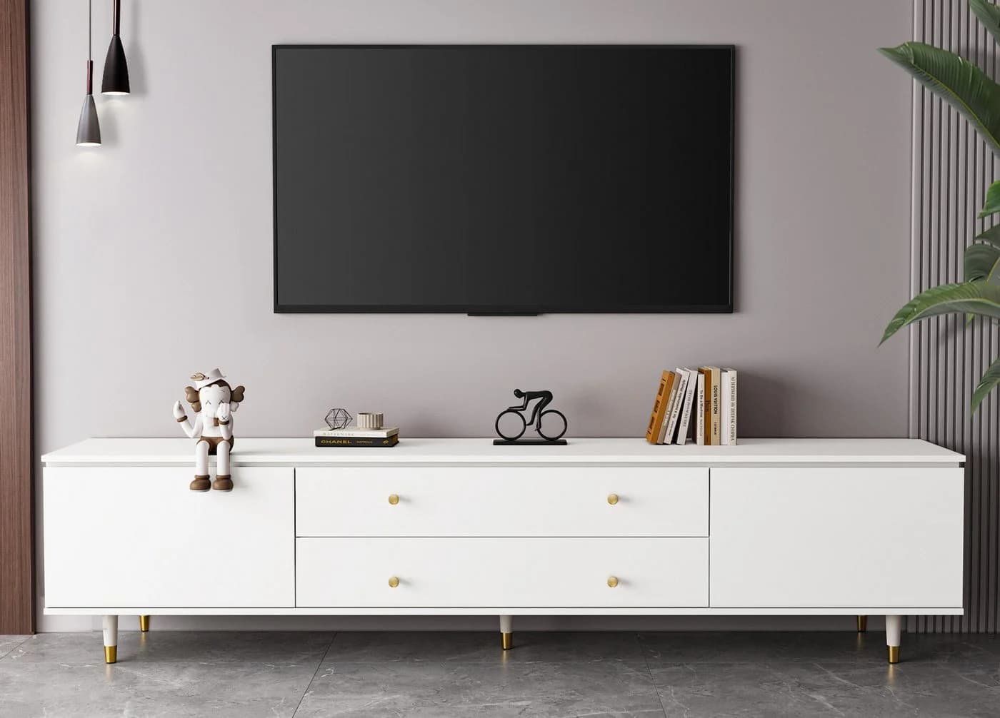Lexzurn TV-Schrank Hängend 175cm Lowboard Weiß/Beige/Grau - Bild 2