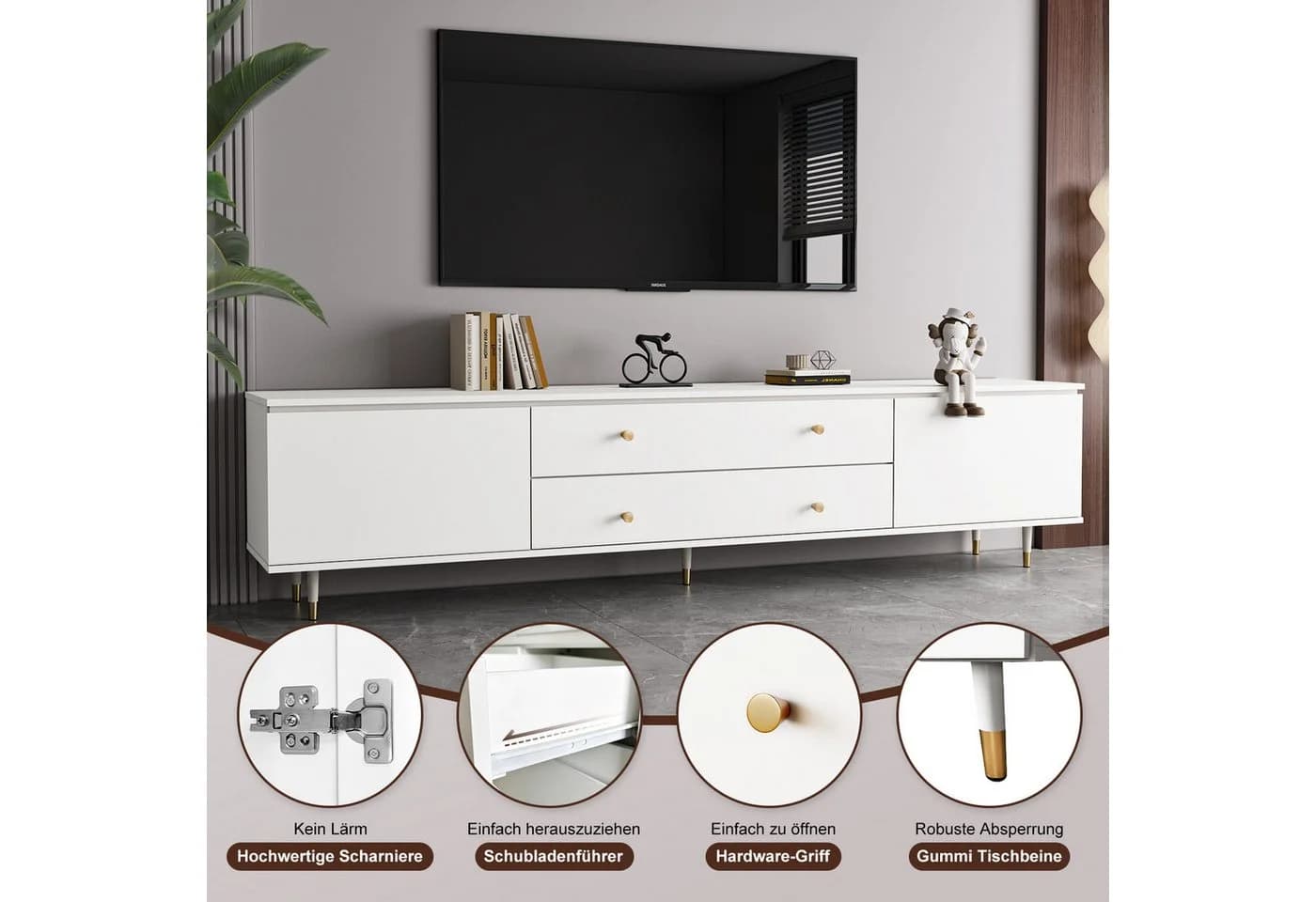Lexzurn TV-Schrank Hängend 175cm Lowboard Weiß/Beige/Grau - Bild 3