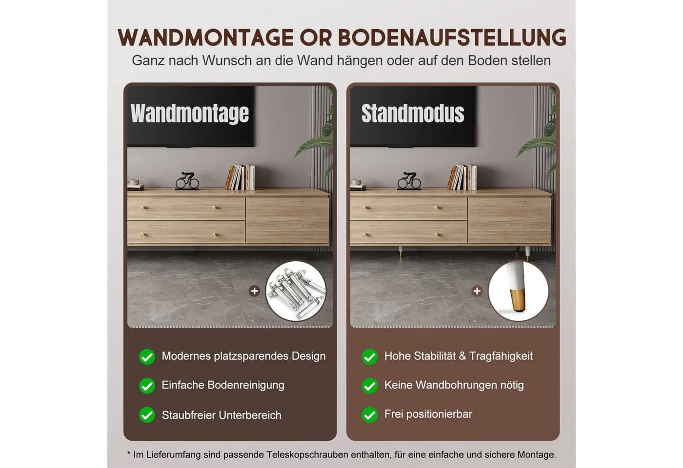 Lexzurn TV-Schrank 175cm Lowboard mit Stauraum