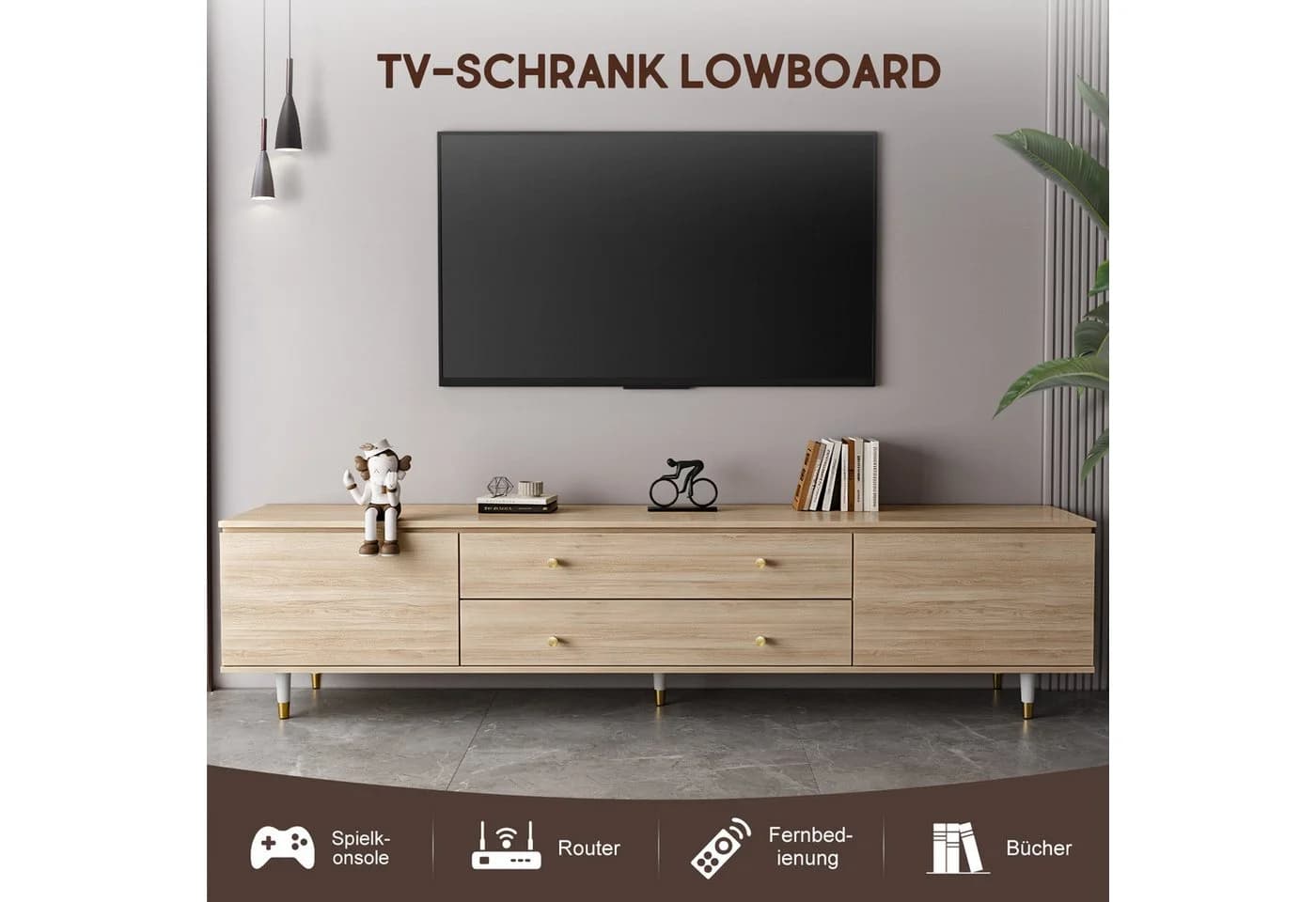 Lexzurn TV-Schrank 175cm Lowboard mit Stauraum - Bild 4