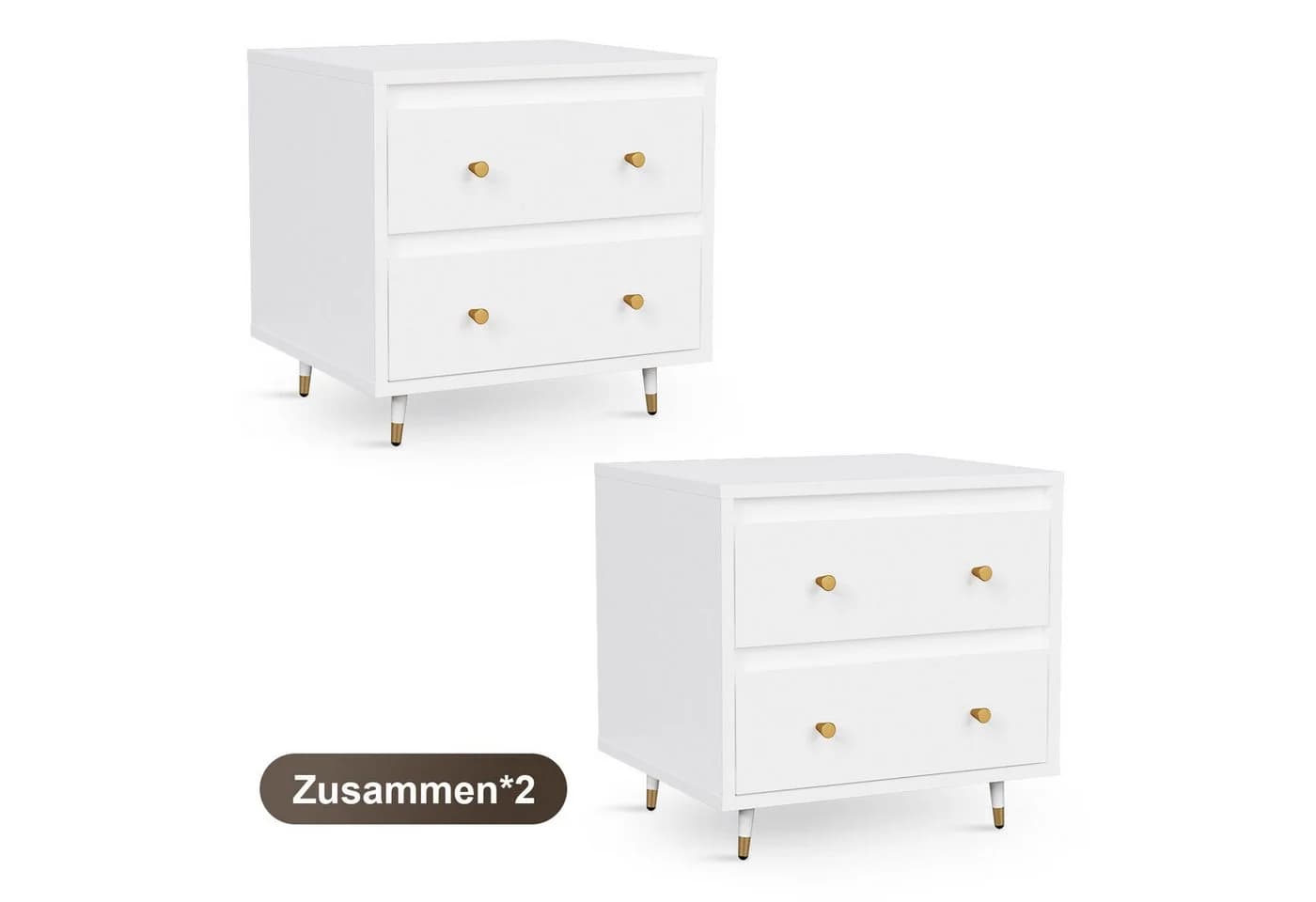 Lexzurn Nachttisch 2-Schubladen Weiß/Grau Modern - Bild 2