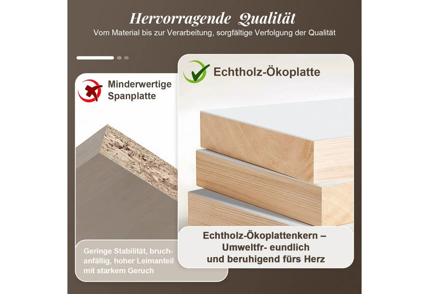 Lexzurn Nachttisch 2-Schubladen Weiß/Grau Modern - Bild 4