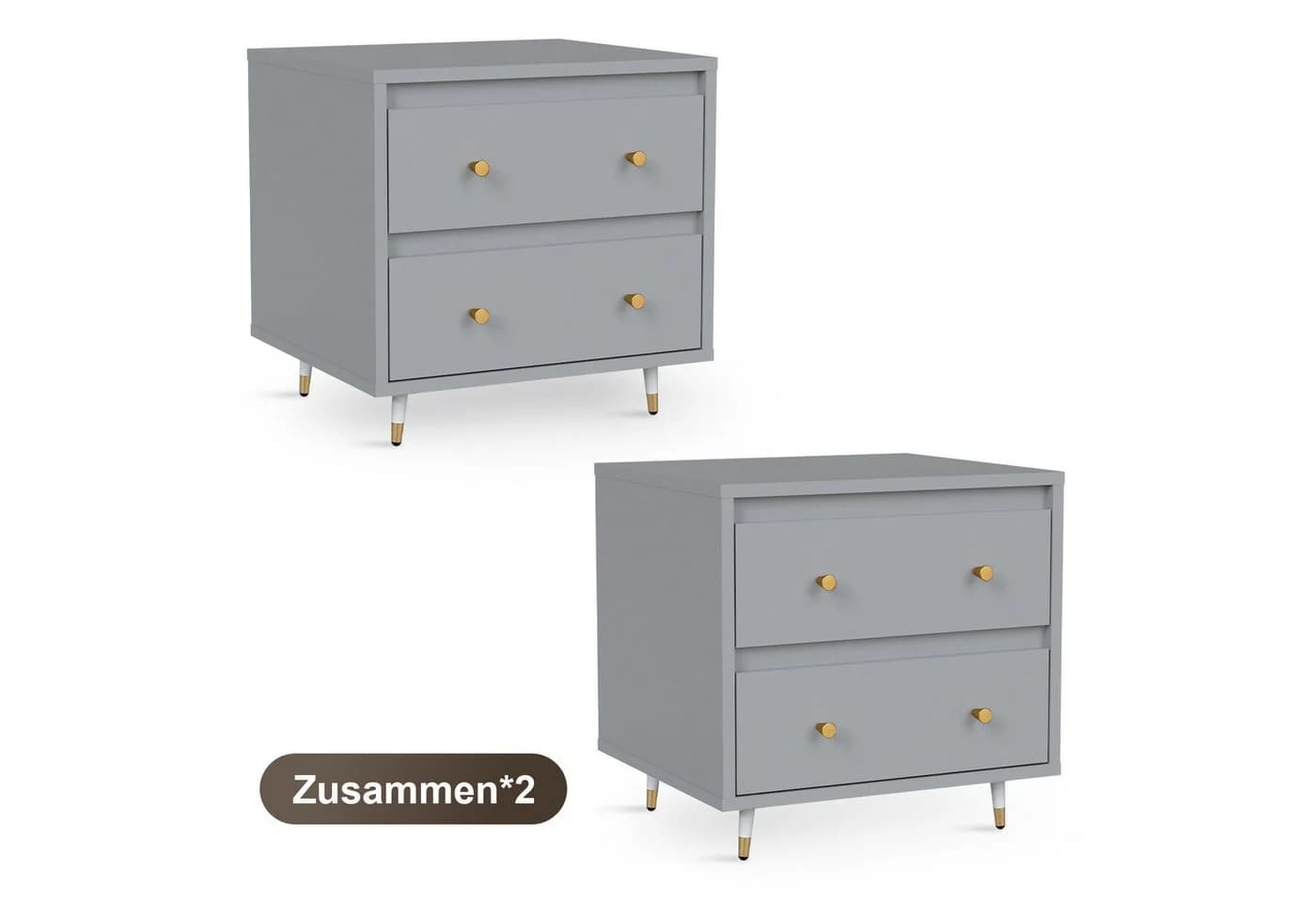 Lexzurn Nachttisch mit 2 Schubladen Weiß/Grau Modern - Bild 2