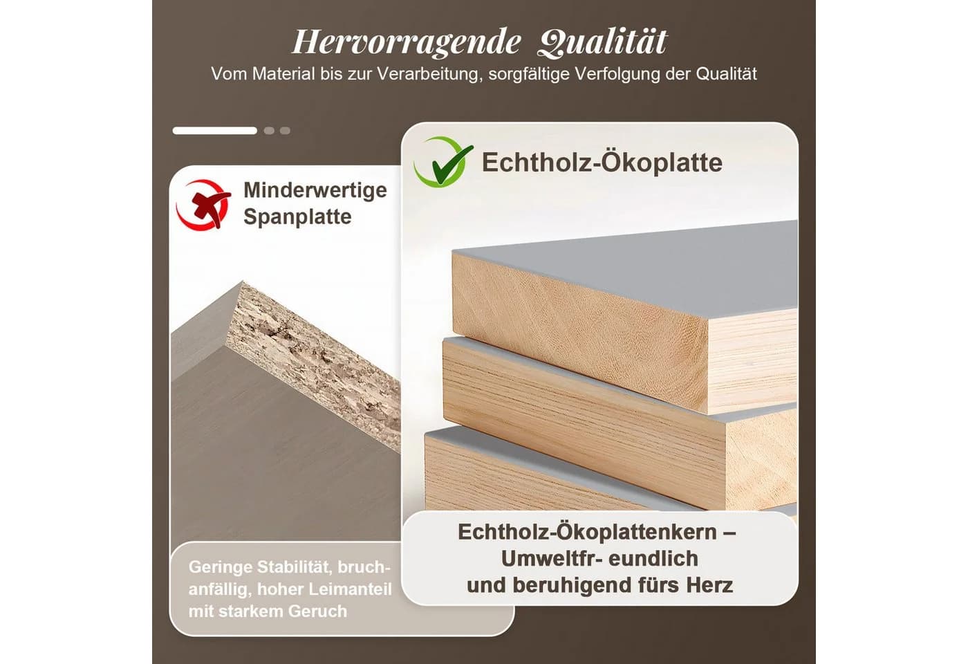 Lexzurn Nachttisch mit 2 Schubladen Weiß/Grau Modern - Bild 4