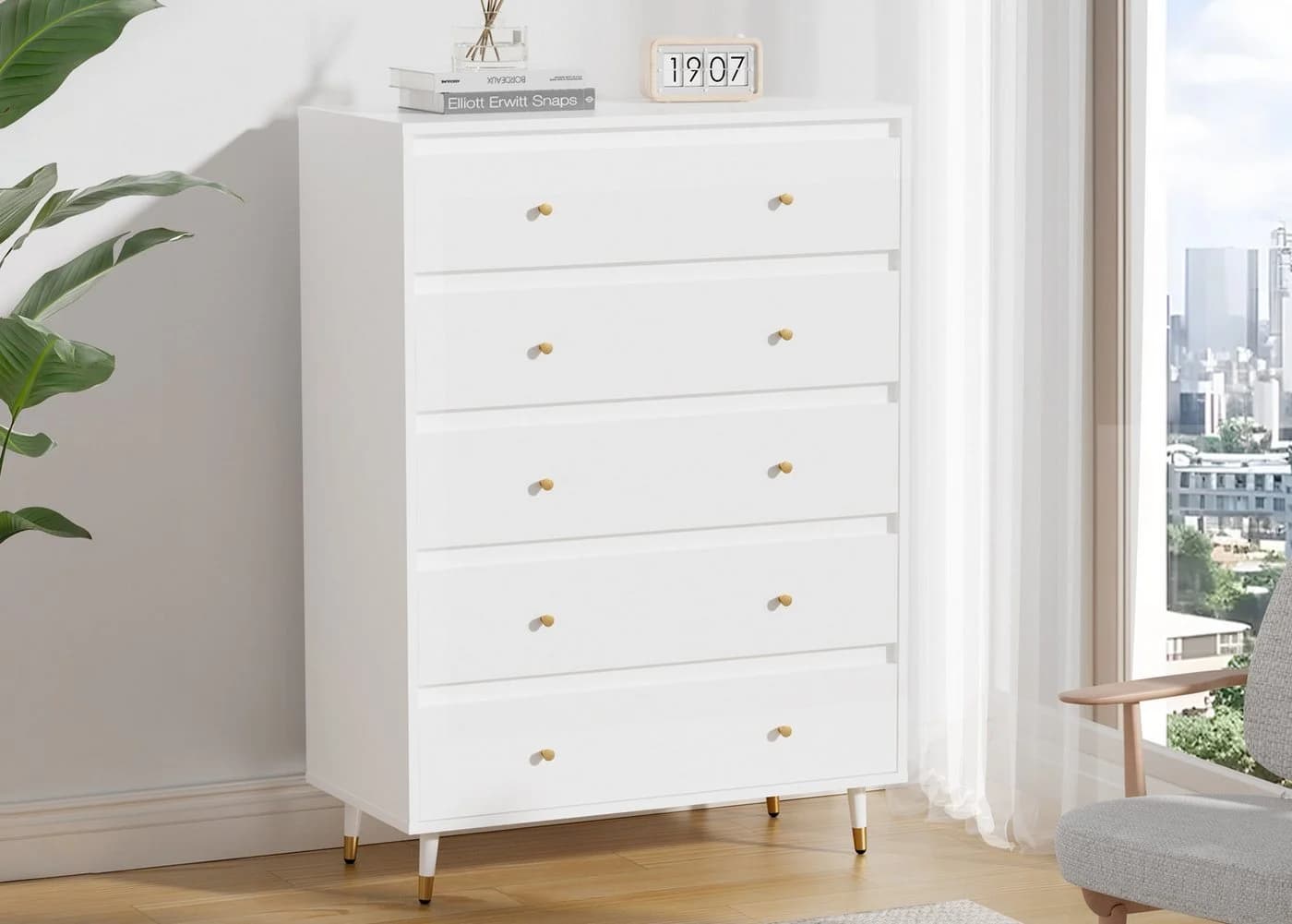 Lexzurn Kommode 3/5/6/8 Schubladen Modernes Massivholz Sideboard Weiß - Bild 2