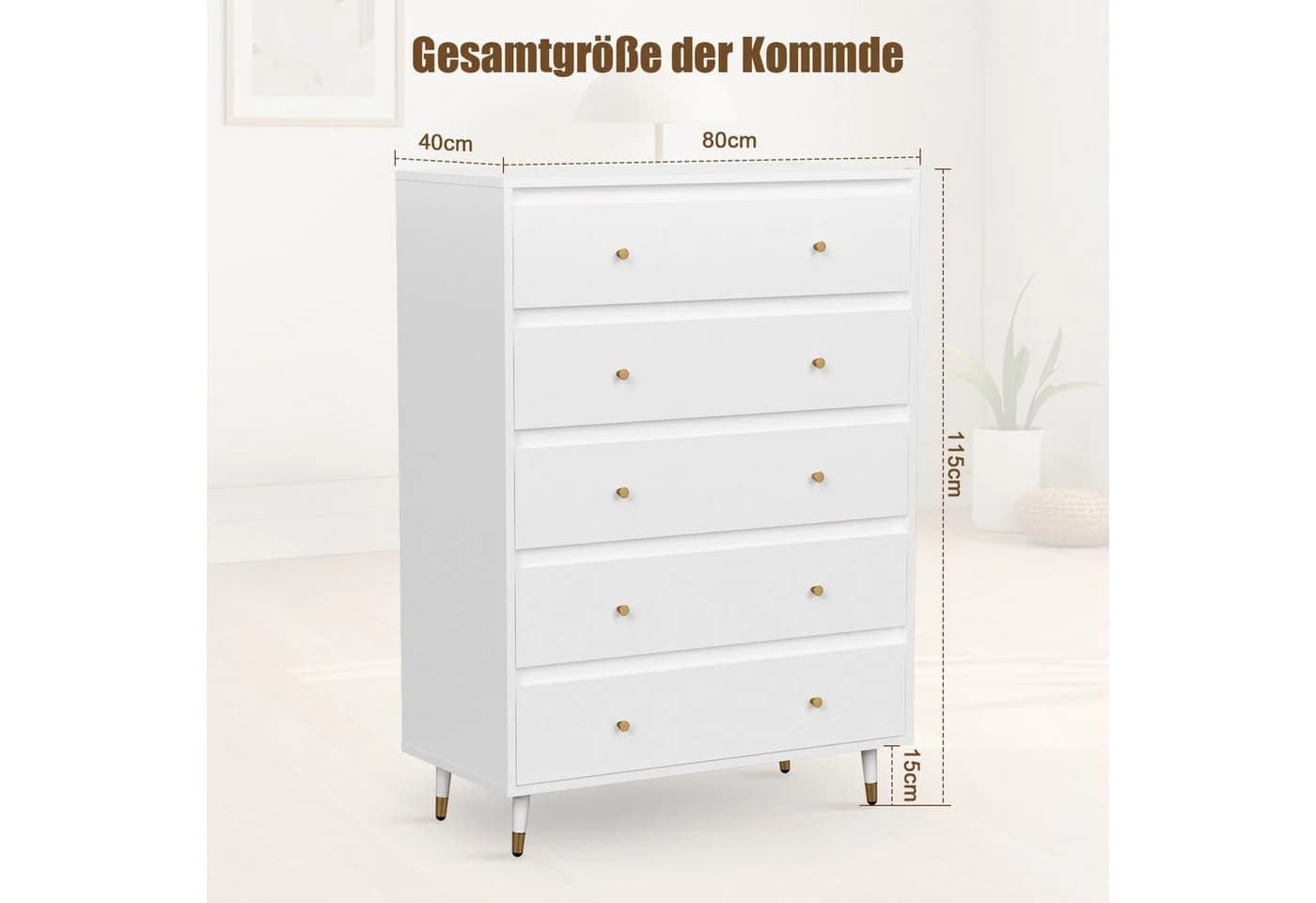 Lexzurn Kommode 3/5/6/8 Schubladen Modernes Massivholz Sideboard Weiß - Bild 5