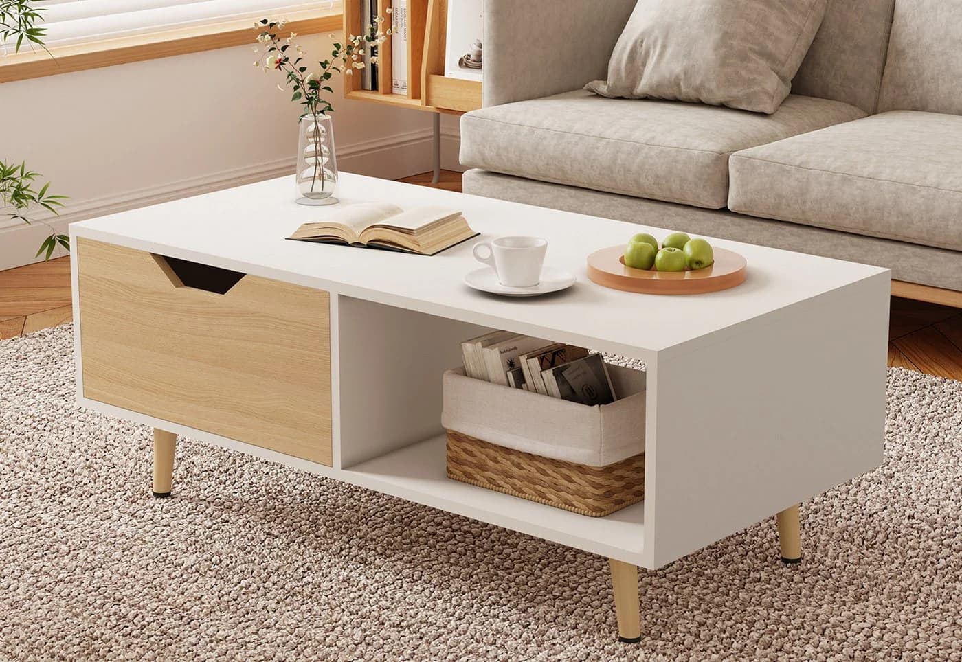 Lexzurn Couchtisch mit Schubladen und Ablagefächern, Weiß - Bild 2