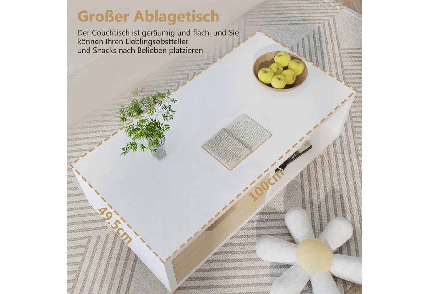 Lexzurn Couchtisch mit Schubladen und Ablagefächern, Weiß - Bild 3