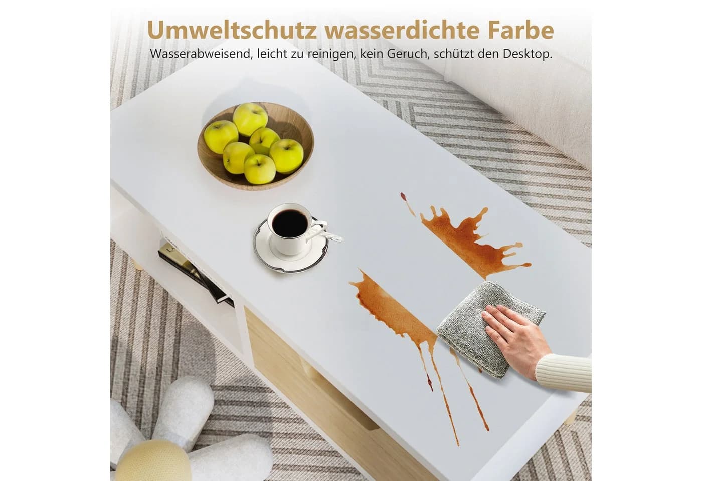 Lexzurn Couchtisch mit Schubladen und Ablagefächern, Weiß - Bild 5