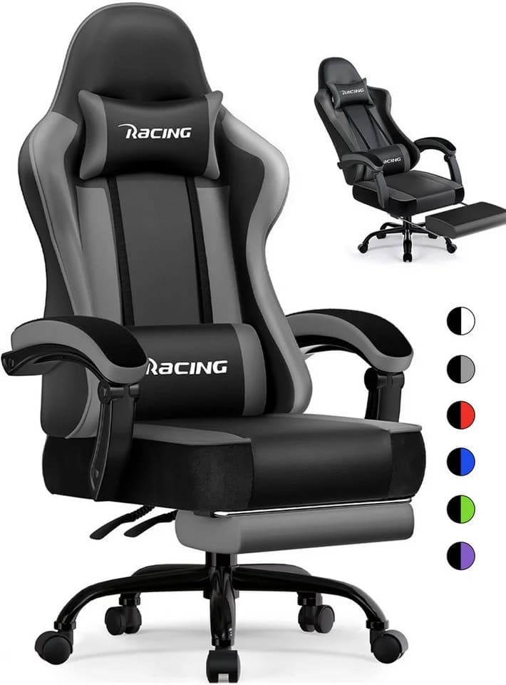 Homimaster Gaming-Stuhl Grau mit 170° Rückenlehne und Fußstütze - Bild 2