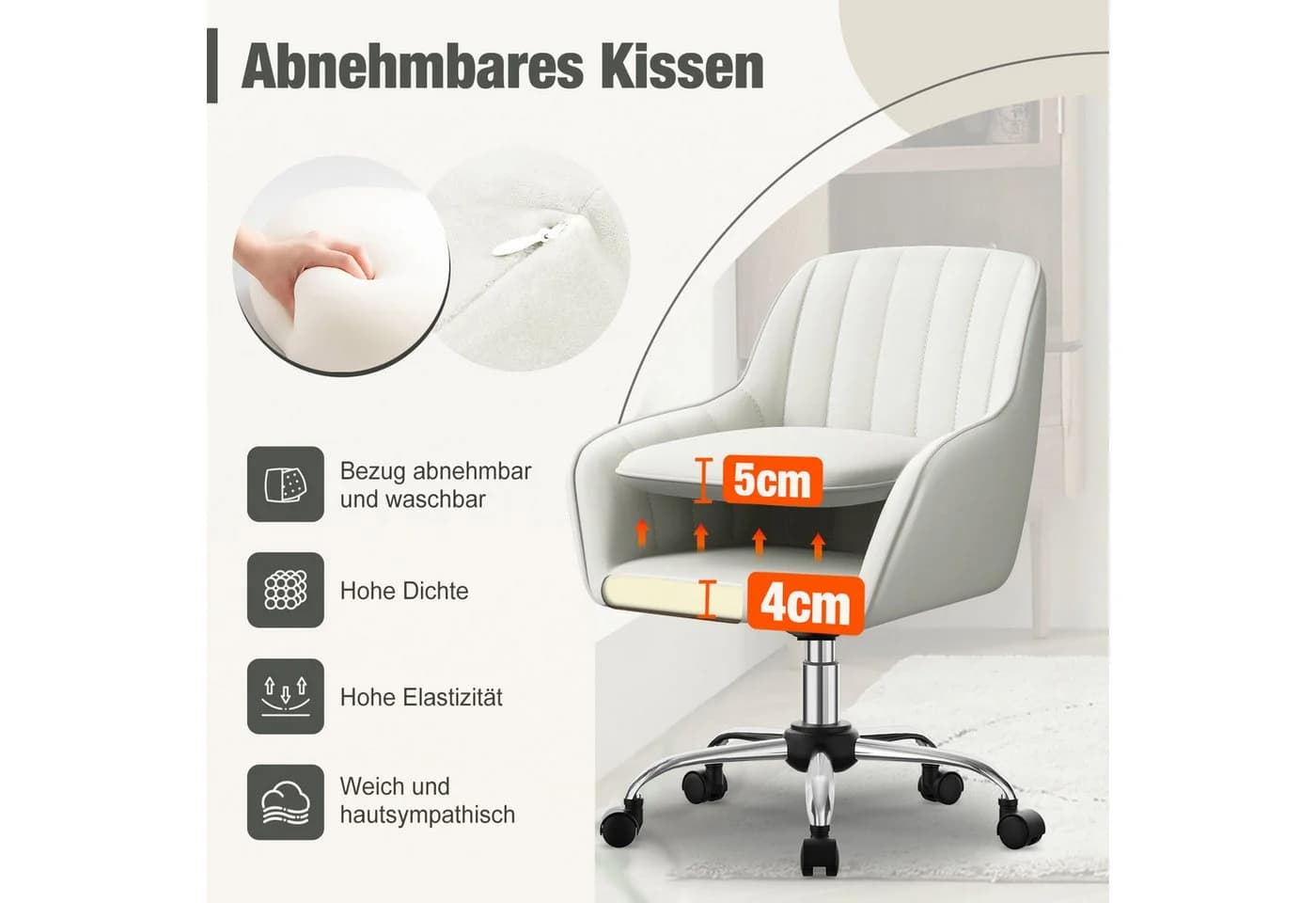 Adormii Bürostuhl Samt mit Armlehnen höhenverstellbar Grau/Rosa - Bild 3