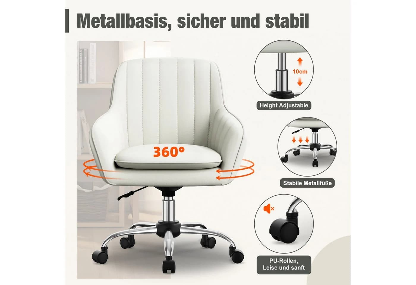 Adormii Bürostuhl Samt mit Armlehnen höhenverstellbar Grau/Rosa - Bild 4