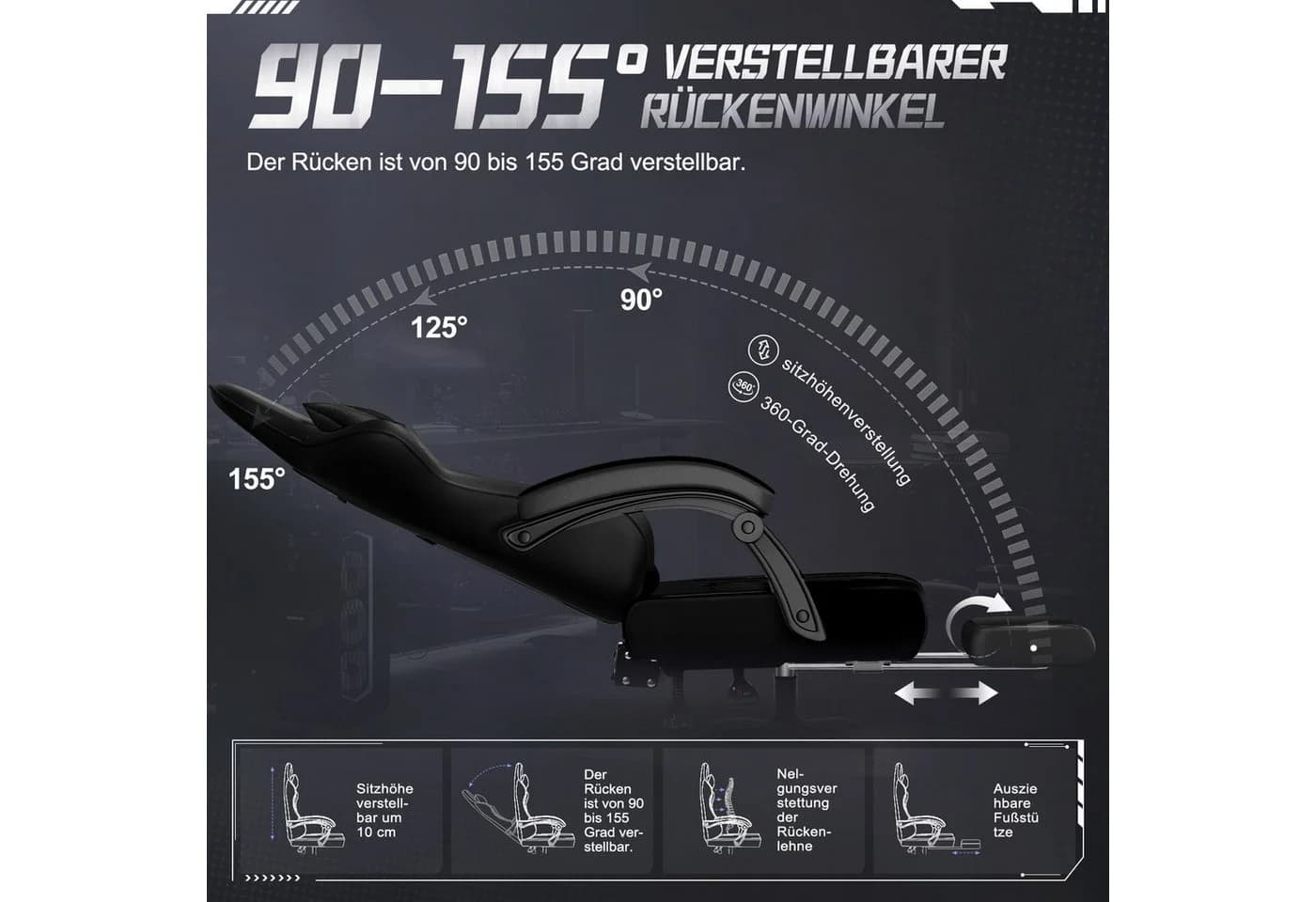 Adormii Gaming-Stuhl Ergonomisch Verstellbar mit Lendenkissen, Armlehne und Kopfstütze - Bild 3