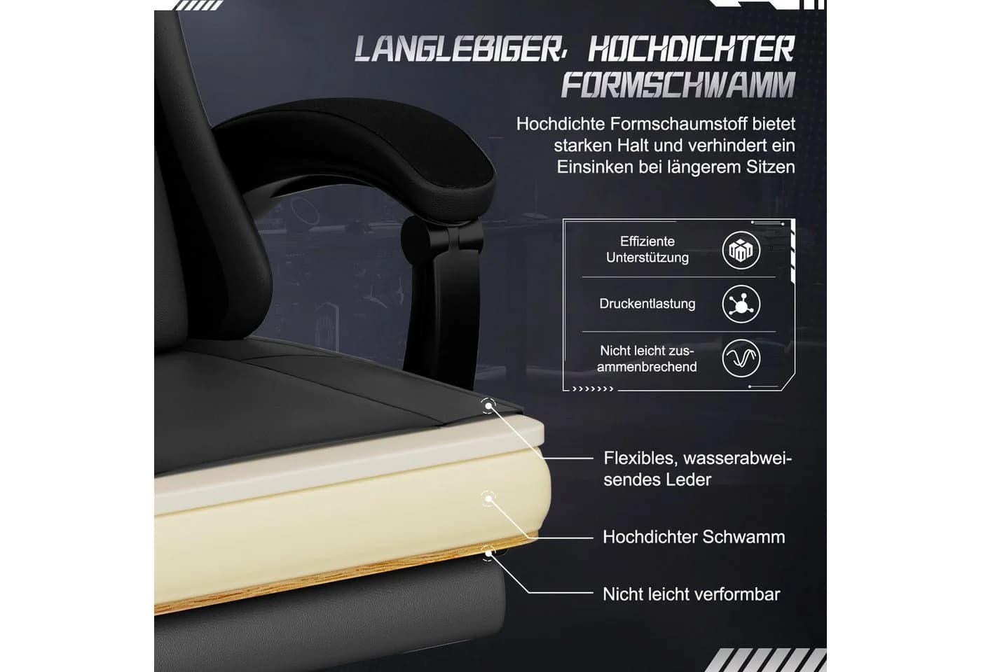 Adormii Gaming-Stuhl Ergonomisch Verstellbar mit Lendenkissen, Armlehne und Kopfstütze - Bild 5