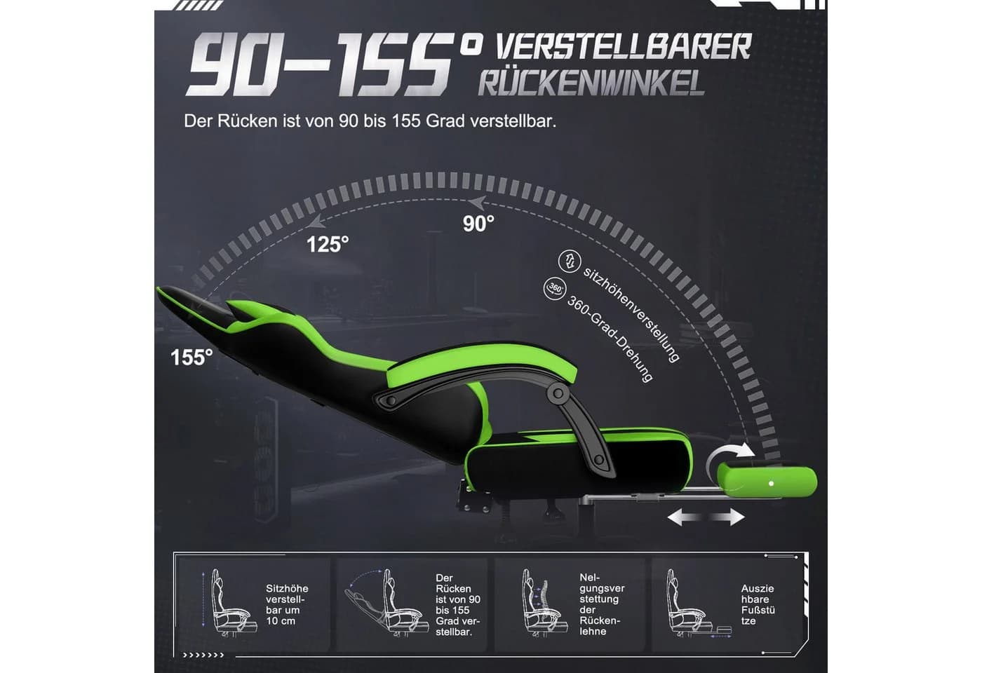 Adormii Gaming-Stuhl Ergonomisch Verstellbar Schwarz-Grün - Bild 3