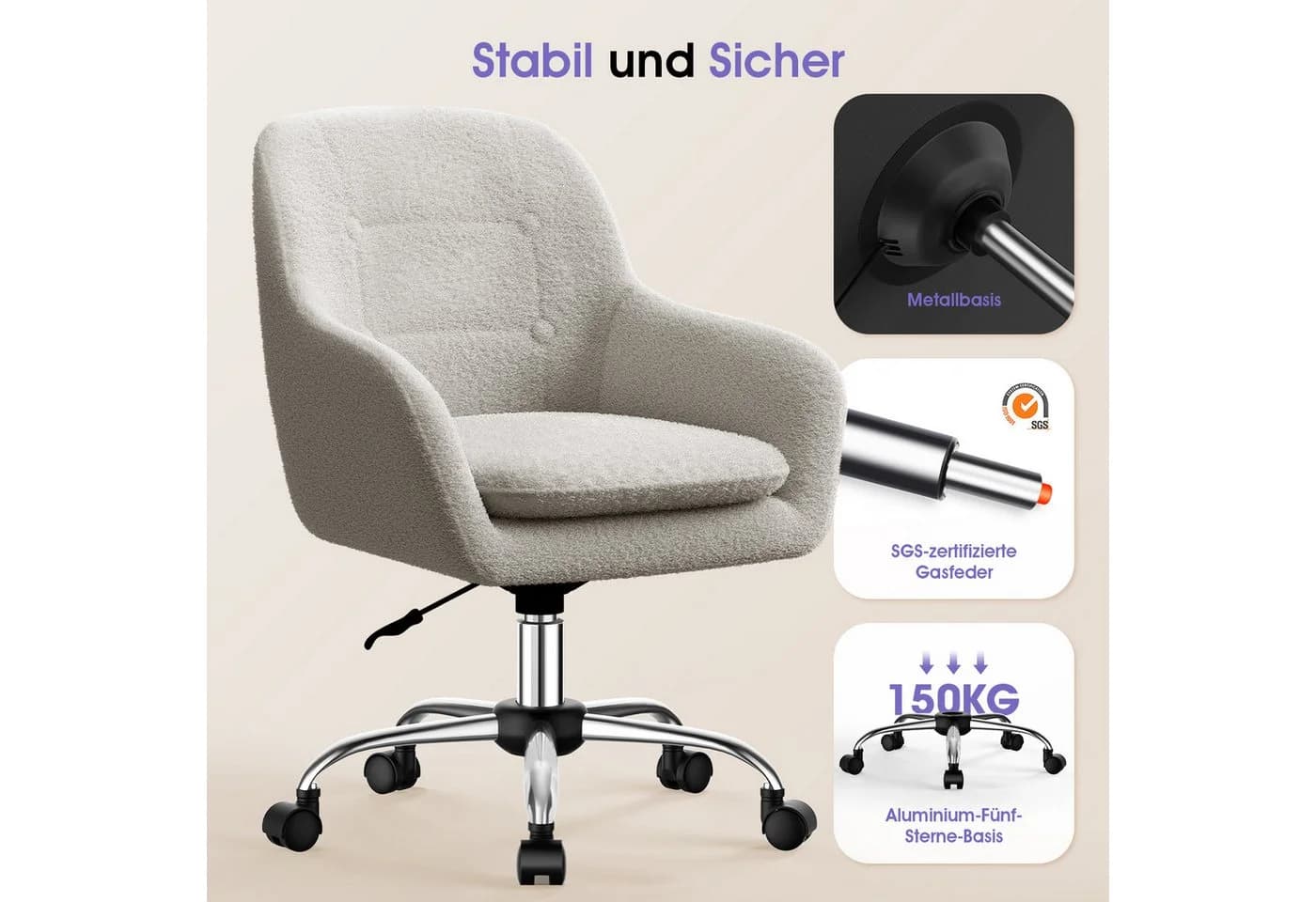 Adormii Bürostuhl mit Armlehnen Boucle-Gewebe höhenverstellbar - Bild 3