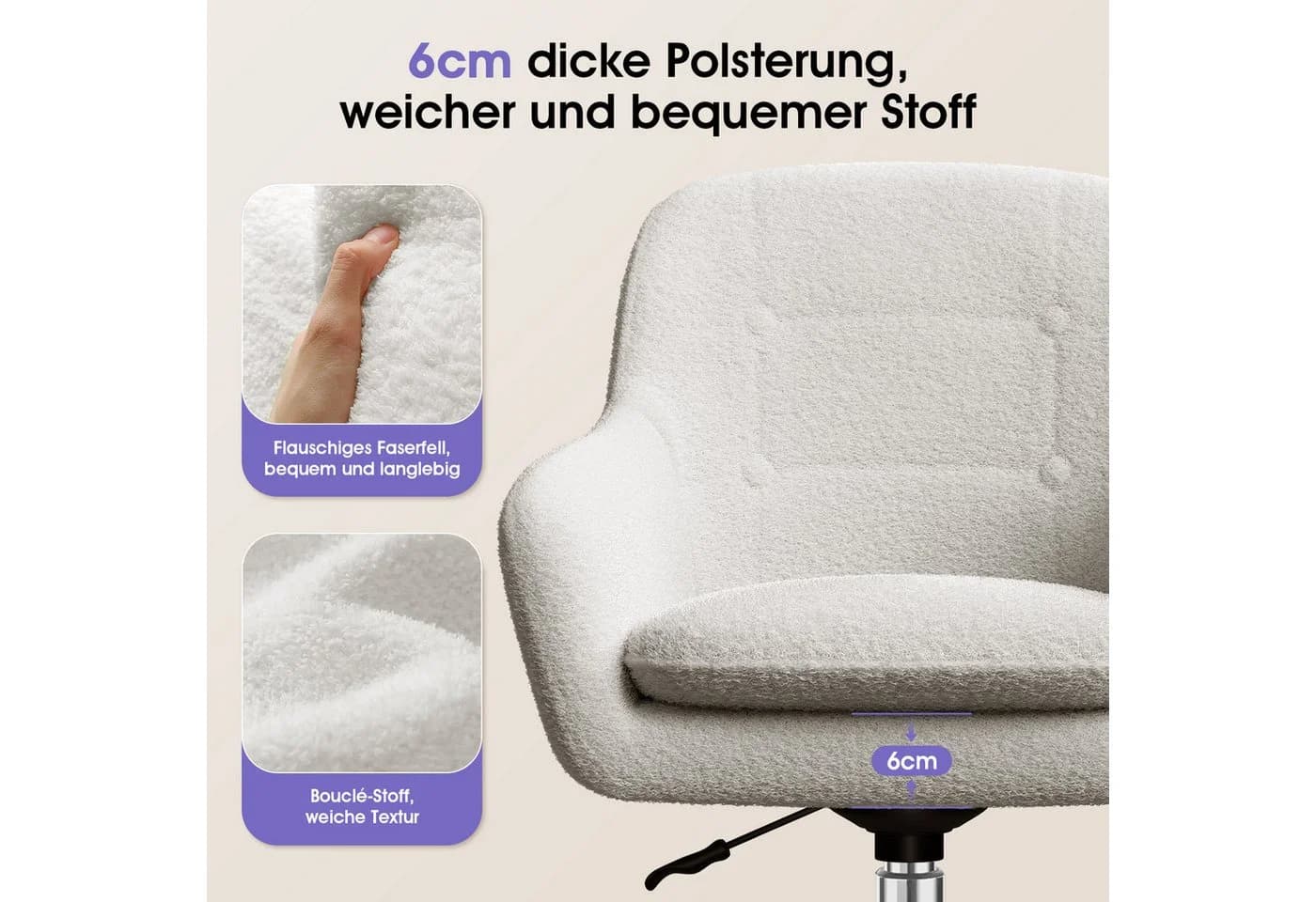 Adormii Bürostuhl mit Armlehnen Boucle-Gewebe höhenverstellbar - Bild 4